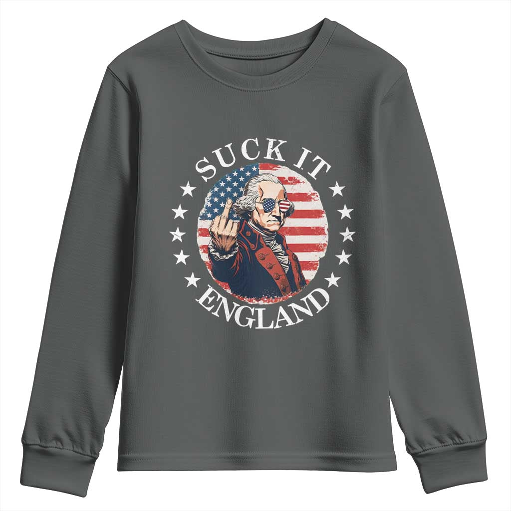 Funny George Washington Revolutionary War Youth Sweatshirt Suck It England TS12 Dark Heather Print Your Wear