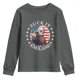 Funny George Washington Revolutionary War Youth Sweatshirt Suck It England TS12 Dark Heather Print Your Wear