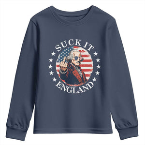 Funny George Washington Revolutionary War Youth Sweatshirt Suck It England TS12 Navy Print Your Wear