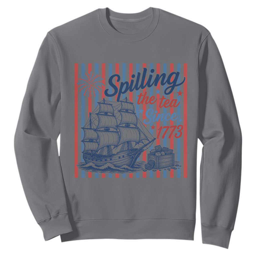 Spilling The Tea Since 1773 Sweatshirt Boston Tea Party USA History Humor TS12 Charcoal Print Your Wear