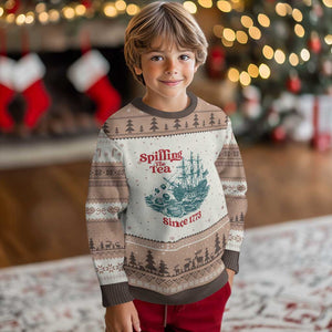 Spilling The Tea Since 1773 Ugly Christmas Sweater American History Gift TS12 Mocha Mousse Print Your Wear