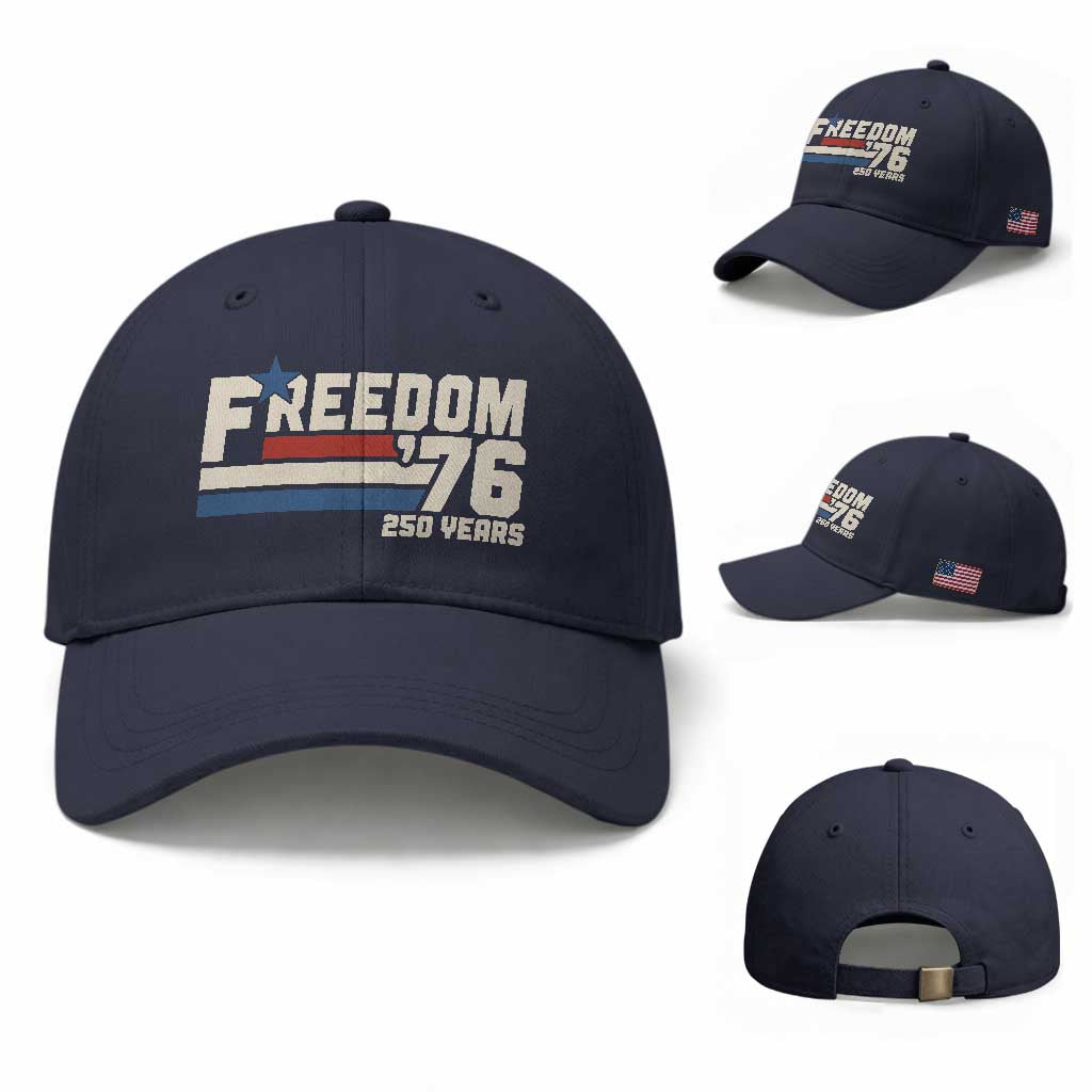 America Retro 250 Years Freedom USA 1776 2026 Baseball Cap TS12 Baseball Cap Universal Fit Navy Print Your Wear