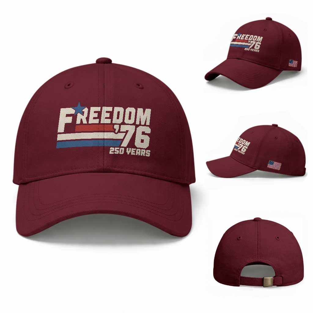 America Retro 250 Years Freedom USA 1776 2026 Baseball Cap TS12 Baseball Cap Universal Fit Maroon Print Your Wear