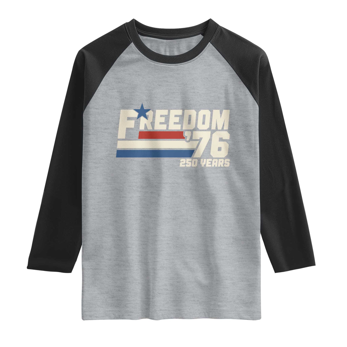 America Retro 250 Years Freedom USA 1776 2026 Raglan Shirt TS12 Heather Gray Black Print Your Wear