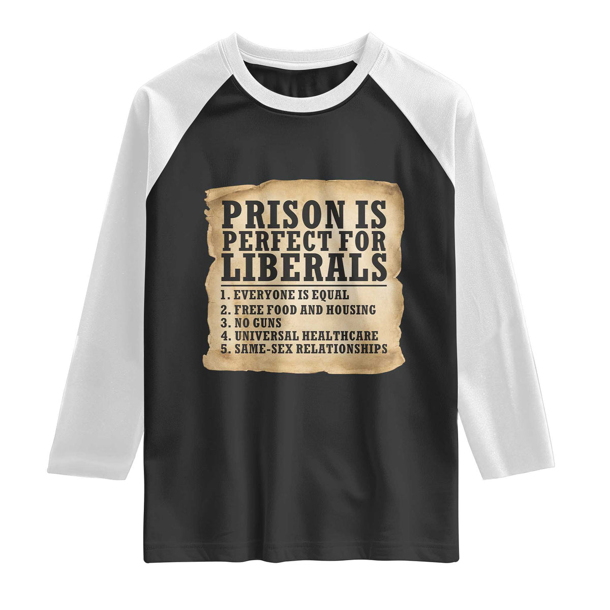 Vintage Prison Is Perfect For Liberals Raglan Shirt Funny Political Graphic TS12 Black White Print Your Wear