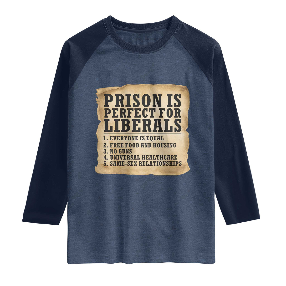 Vintage Prison Is Perfect For Liberals Raglan Shirt Funny Political Graphic TS12 Heather Denim Navy Print Your Wear