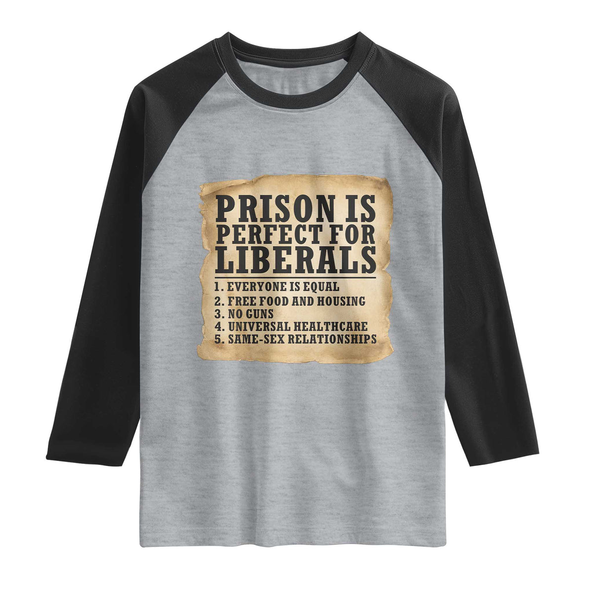 Vintage Prison Is Perfect For Liberals Raglan Shirt Funny Political Graphic TS12 Heather Gray Black Print Your Wear