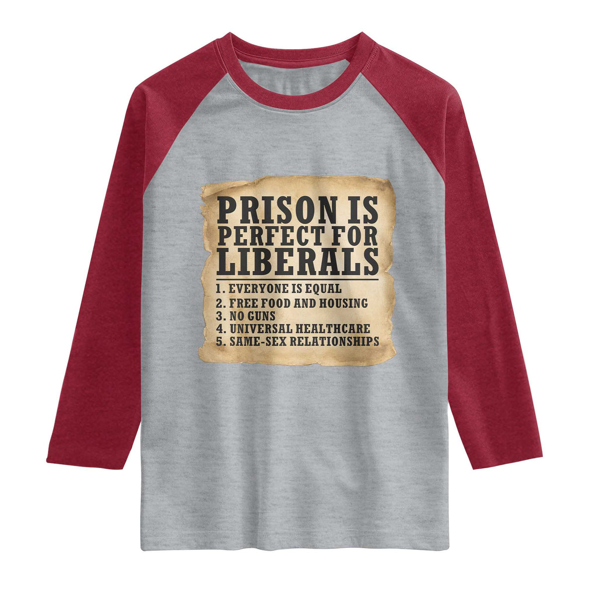 Vintage Prison Is Perfect For Liberals Raglan Shirt Funny Political Graphic TS12 Heather Gray Heather Red Print Your Wear