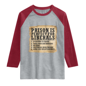 Vintage Prison Is Perfect For Liberals Raglan Shirt Funny Political Graphic TS12 Heather Gray Heather Red Print Your Wear