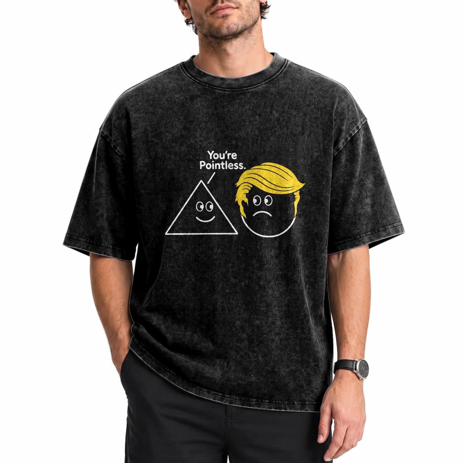 Funny Political Geometry Joke Washed Cotton T-Shirt Youre Pointless Graphic