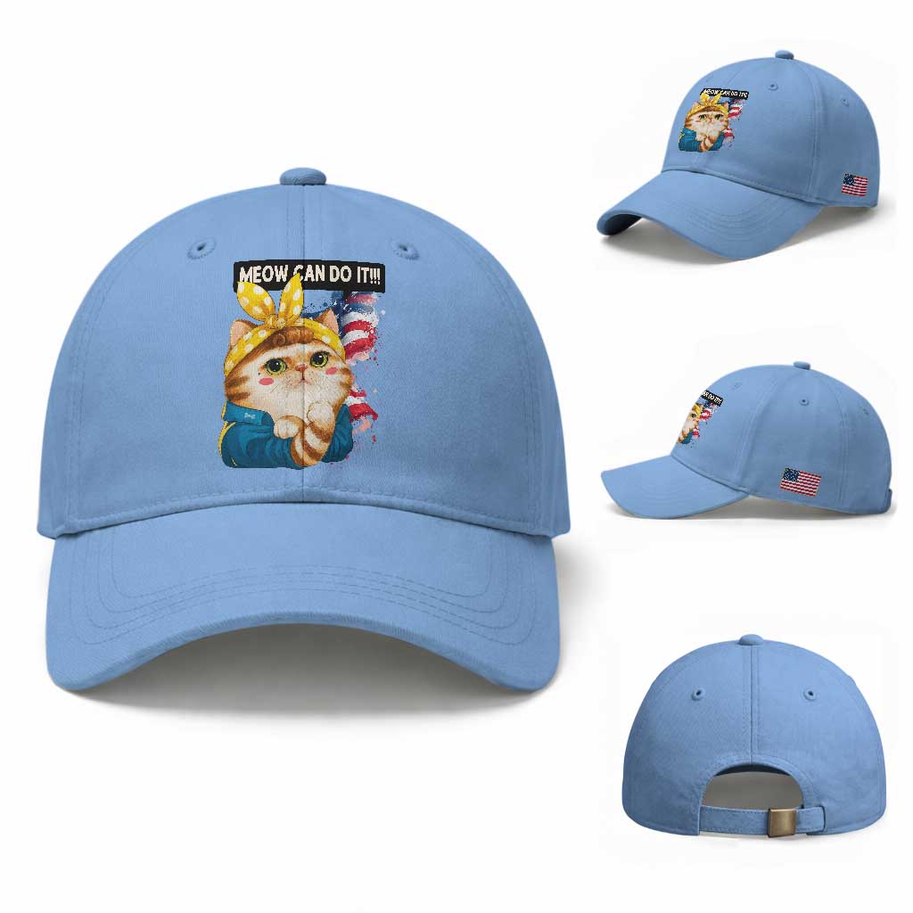 Meow Can Do It Baseball Cap Funny Feminist Cat Lover Gift TS12 Baseball Cap Universal Fit Light Blue Print Your Wear