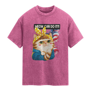 Meow Can Do It Washed Cotton T-Shirt Funny Feminist Cat Lover Gift