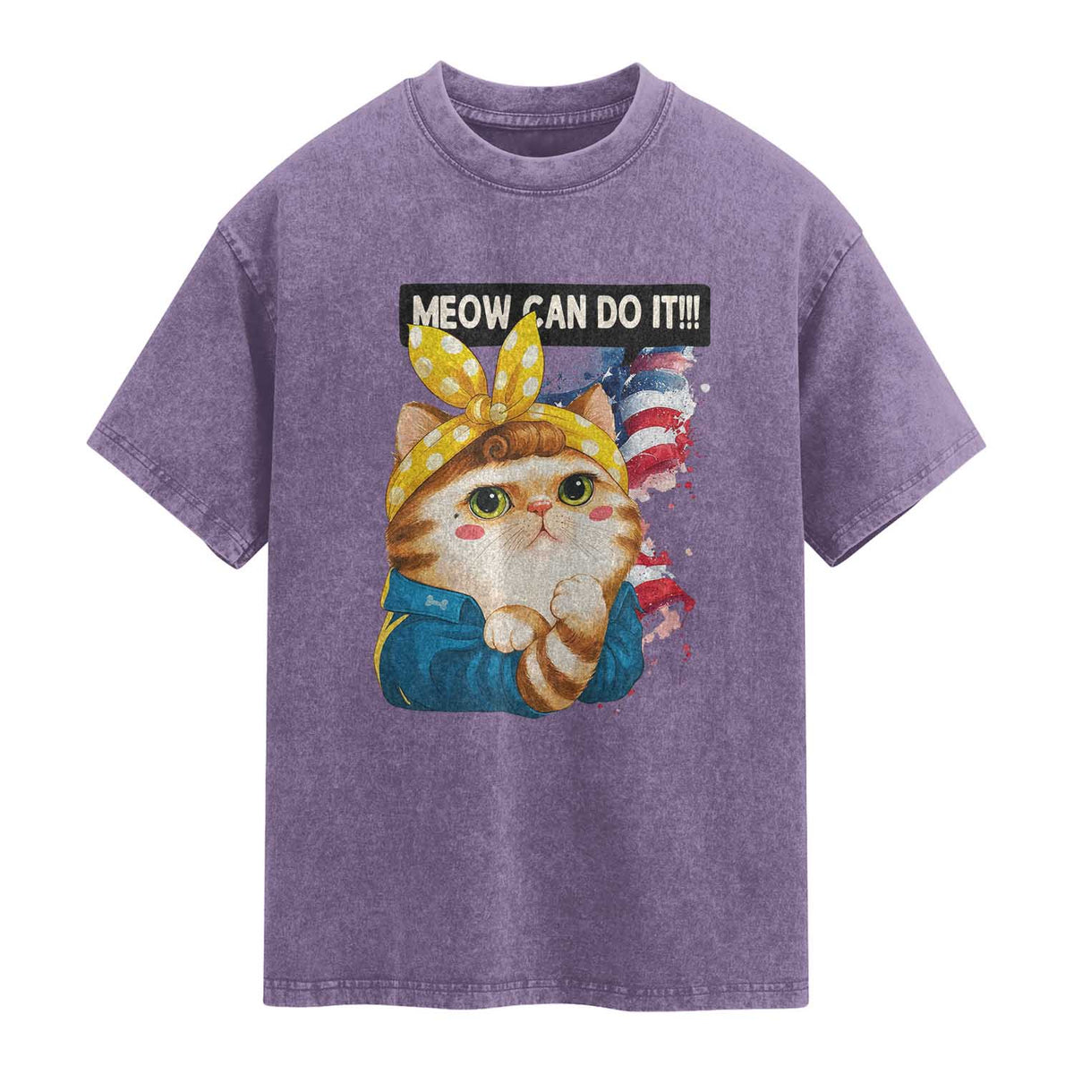 Meow Can Do It Washed Cotton T-Shirt Funny Feminist Cat Lover Gift