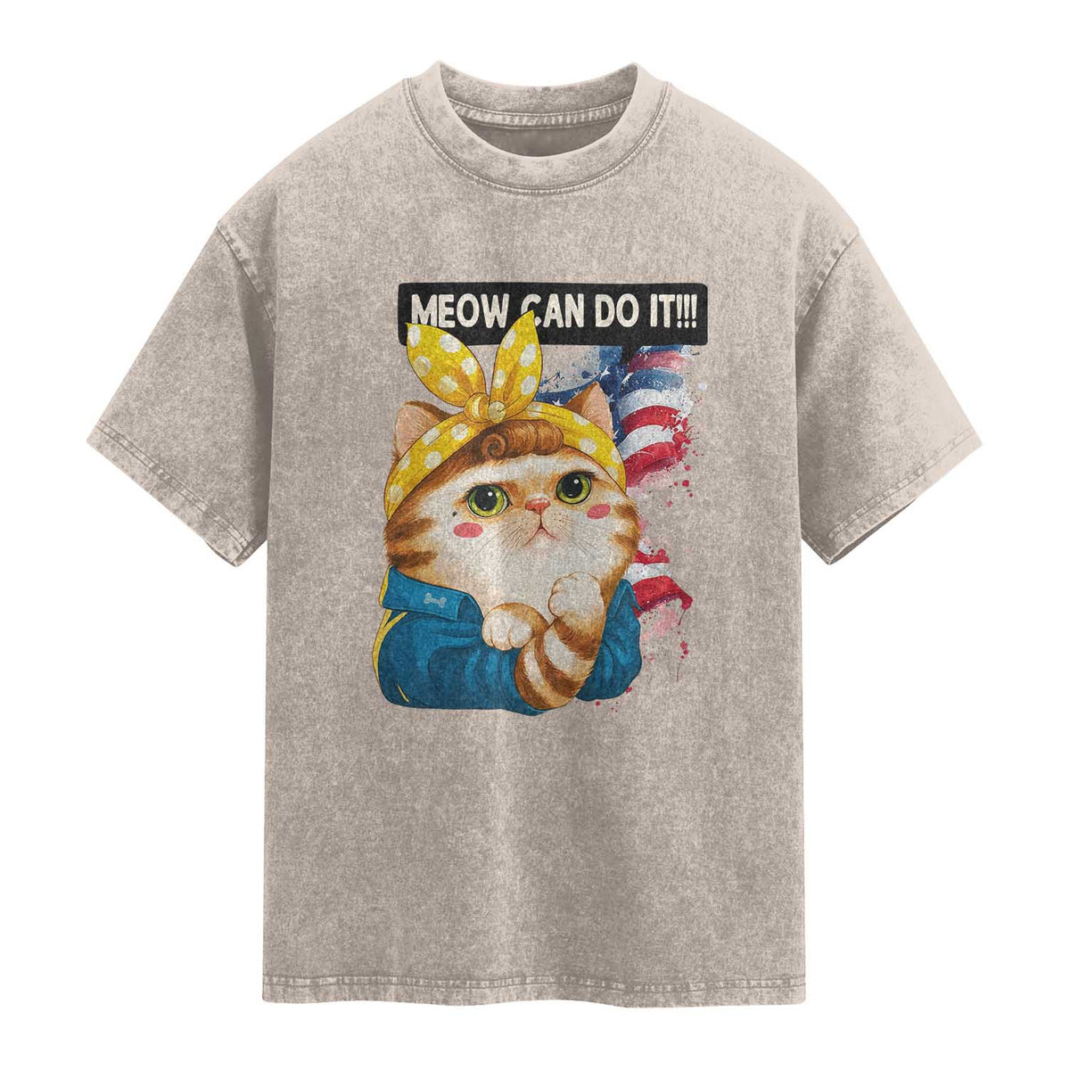 Meow Can Do It Washed Cotton T-Shirt Funny Feminist Cat Lover Gift