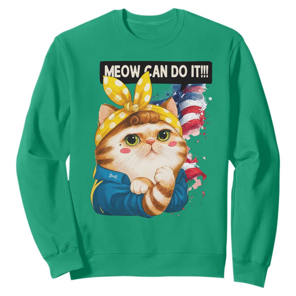 Meow Can Do It Sweatshirt Funny Feminist Cat Lover Gift TS12 Irish Green Print Your Wear