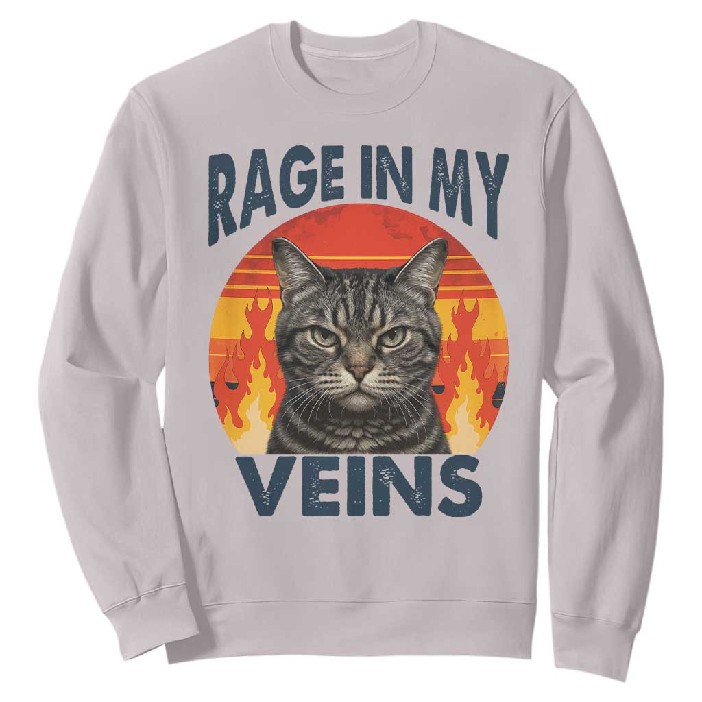 Cat Meme Sweatshirt Funny Rage In My Veins Sarcastic Animal Humor TS12 Ice Gray Print Your Wear