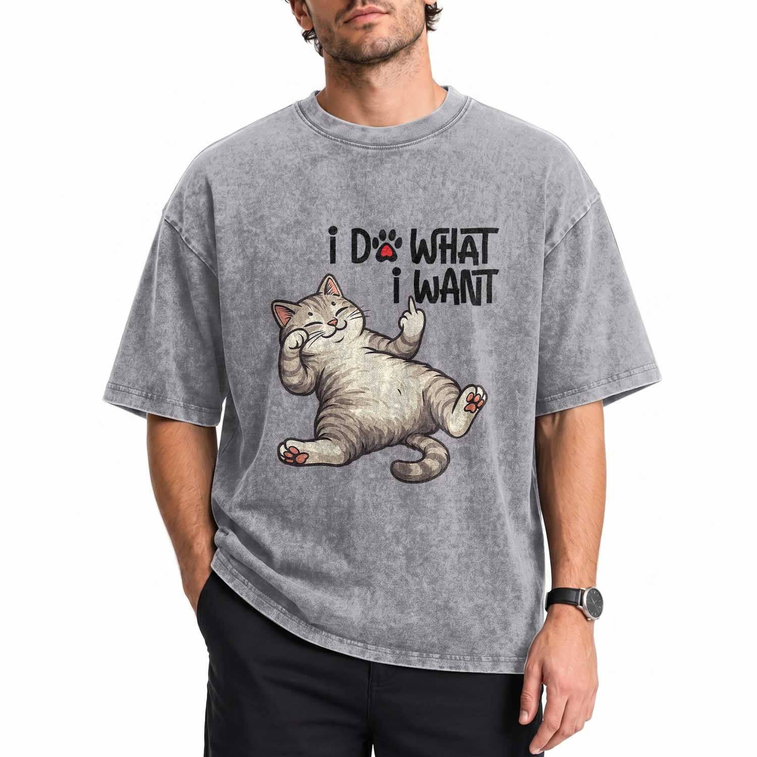 Cat Lover Washed Cotton T-Shirt Funny I Do What I Want
