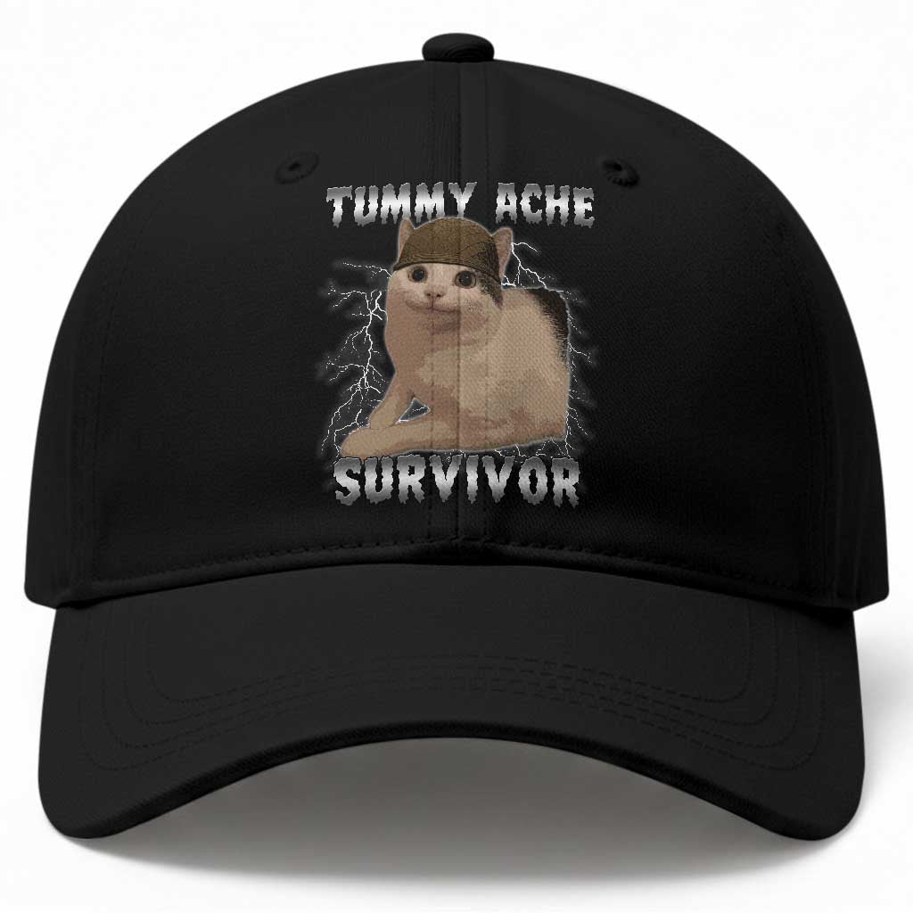 Tummy Ache Survivor Baseball Cap Cat Meme Humor Gift TS12 Print Your Wear