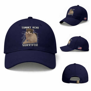 Tummy Ache Survivor Baseball Cap Cat Meme Humor Gift TS12 Baseball Cap Universal Fit Dark Blue Print Your Wear