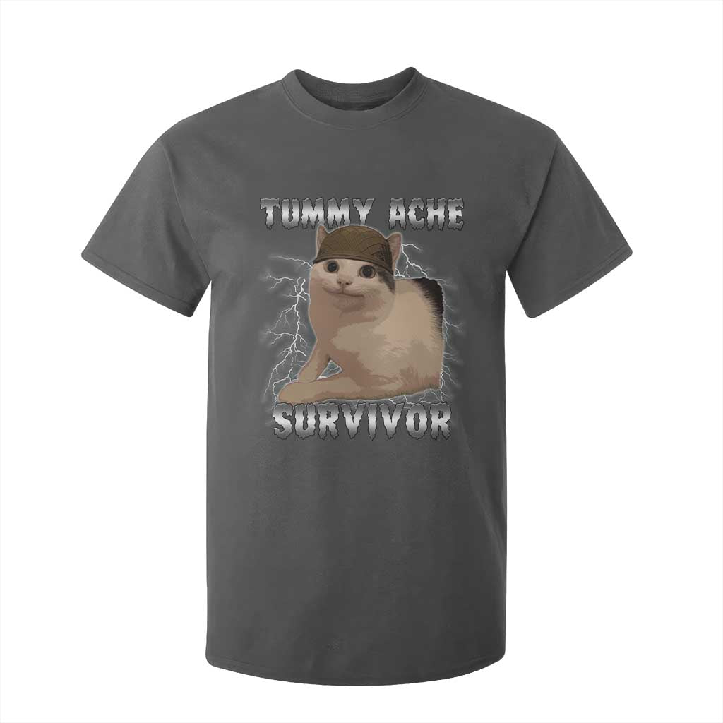 Tummy Ache Survivor T Shirt For Kid Cat Meme Humor Gift TS12 Dark Heather Print Your Wear