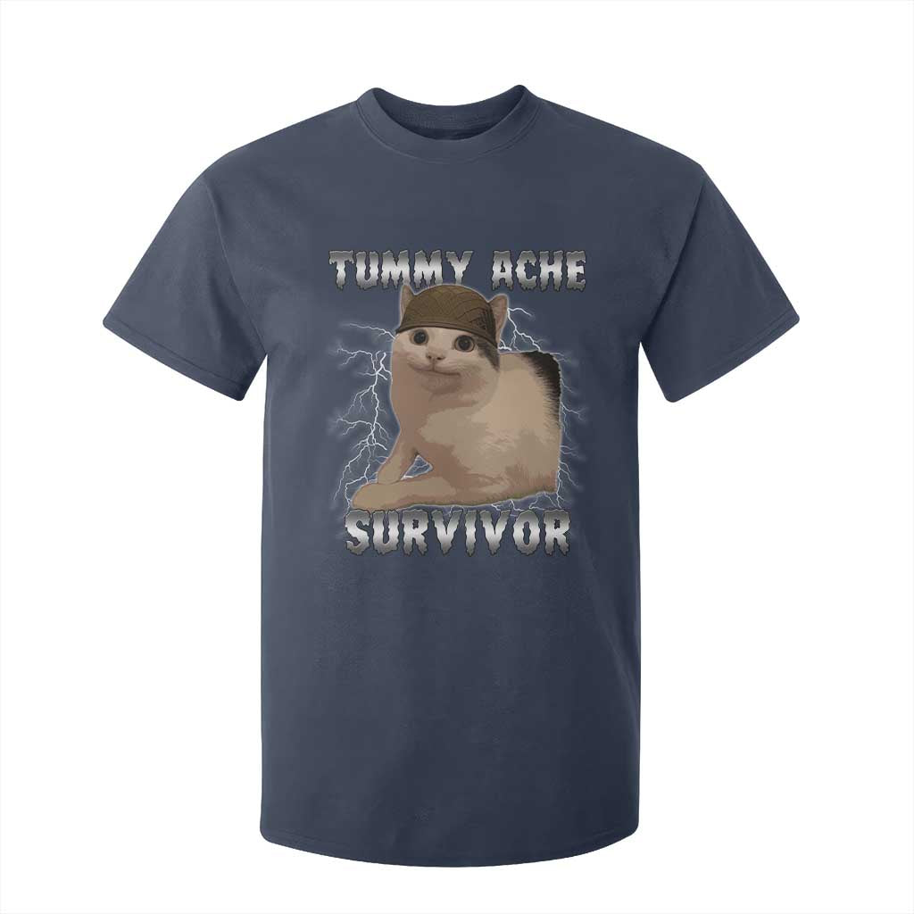 Tummy Ache Survivor T Shirt For Kid Cat Meme Humor Gift TS12 Navy Print Your Wear