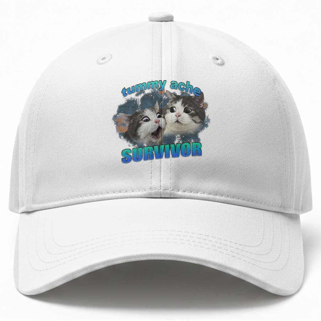 Tummy Ache Survivor Baseball Cap Funny Cat Meme For Cat Lover TS12 Print Your Wear