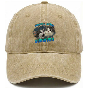 Tummy Ache Survivor Washed Cotton Baseball Cap Funny Cat Meme For Cat Lover TS12 Print Your Wear