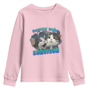 Tummy Ache Survivor Youth Sweatshirt Funny Cat Meme For Cat Lover TS12 Light Pink Print Your Wear
