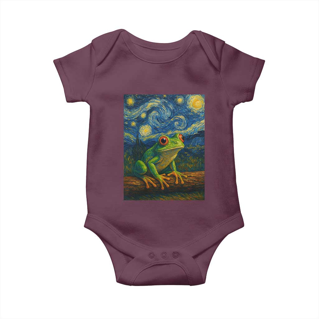 Funny Frog Baby Onesie Van Gogh Style Starry Night TS12 Maroon Print Your Wear