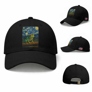 Funny Frog Baseball Cap Van Gogh Style Starry Night TS12 Baseball Cap Universal Fit Black Print Your Wear