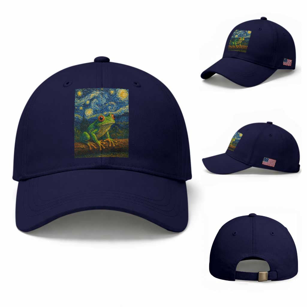 Funny Frog Baseball Cap Van Gogh Style Starry Night TS12 Baseball Cap Universal Fit Dark Blue Print Your Wear