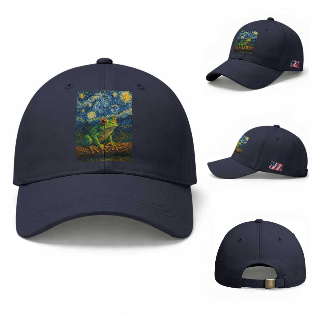 Funny Frog Baseball Cap Van Gogh Style Starry Night TS12 Baseball Cap Universal Fit Navy Print Your Wear