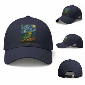 Funny Frog Baseball Cap Van Gogh Style Starry Night TS12 Baseball Cap Universal Fit Navy Print Your Wear