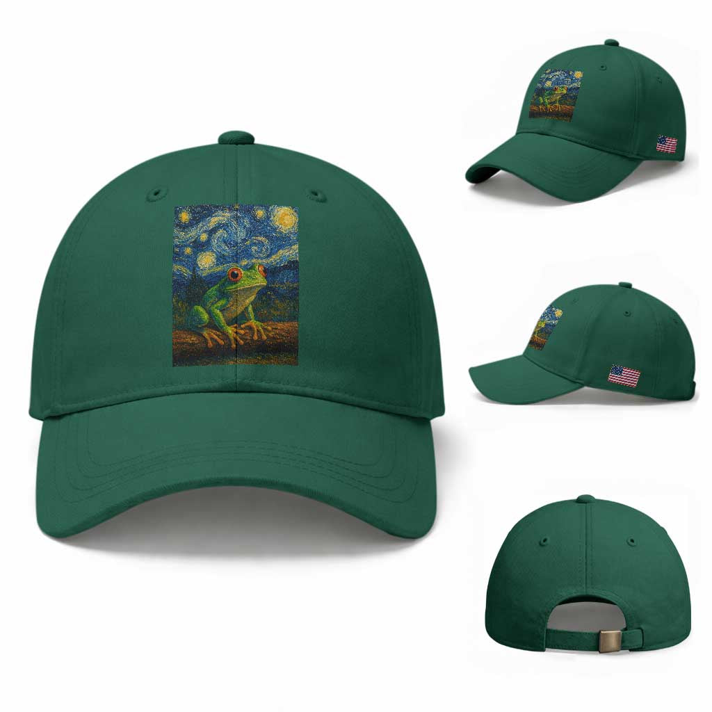 Funny Frog Baseball Cap Van Gogh Style Starry Night TS12 Baseball Cap Universal Fit Irish Green Print Your Wear