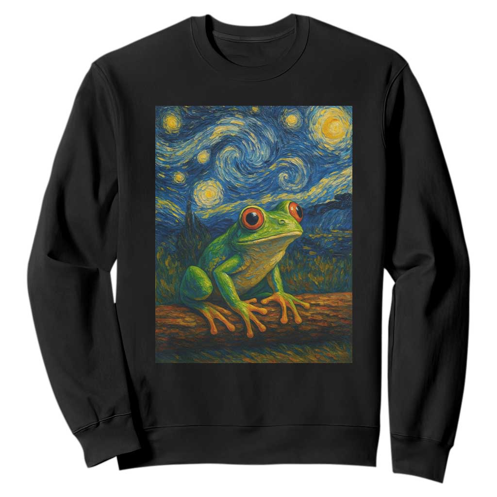 Funny Frog Sweatshirt Van Gogh Style Starry Night TS12 Black Print Your Wear