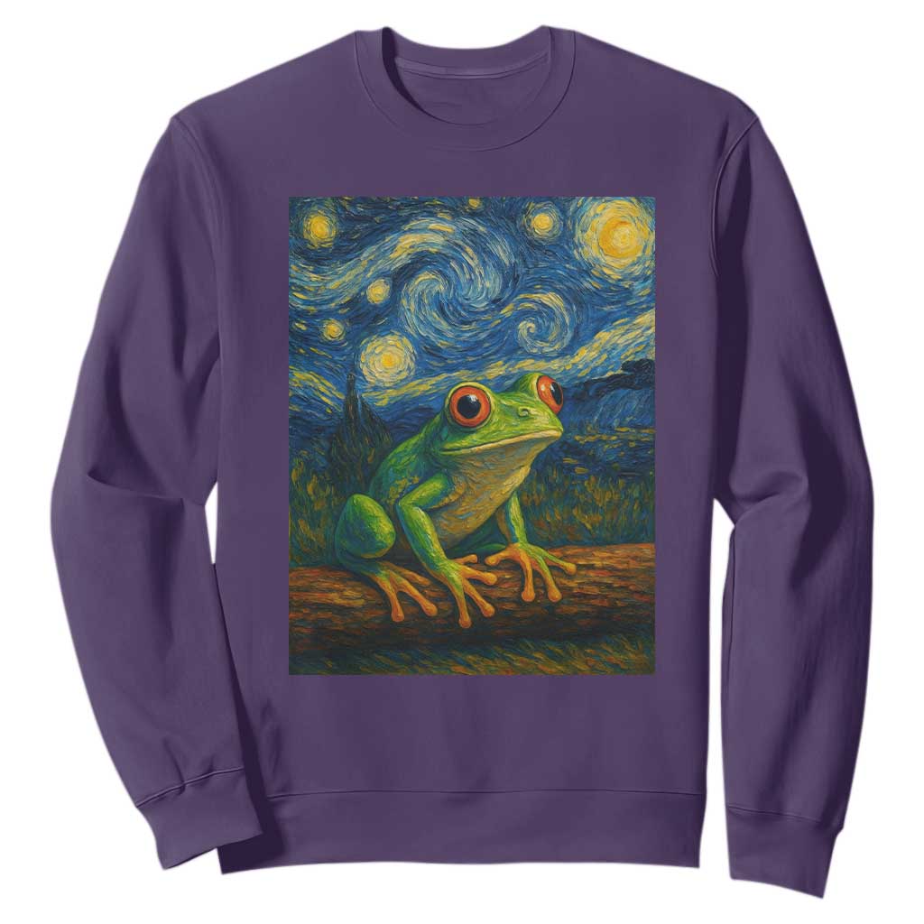 Funny Frog Sweatshirt Van Gogh Style Starry Night TS12 Purple Print Your Wear