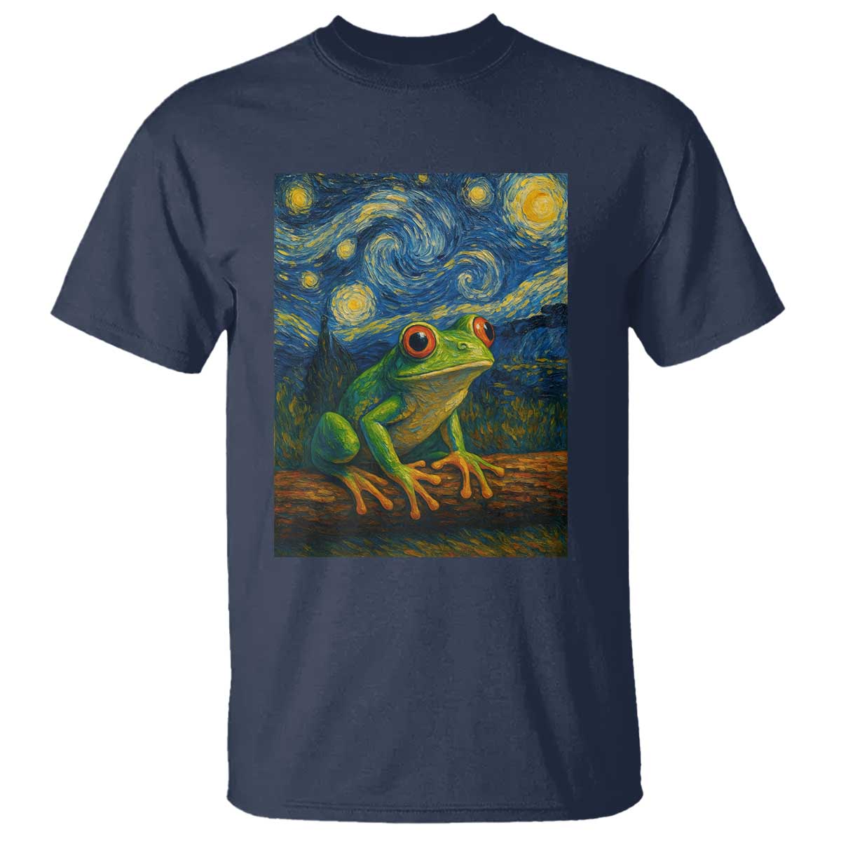 Funny Frog T Shirt Van Gogh Style Starry Night TS12 Navy Print Your Wear