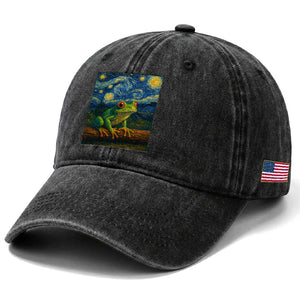 Funny Frog Washed Cotton Baseball Cap Van Gogh Style Starry Night TS12 Print Your Wear