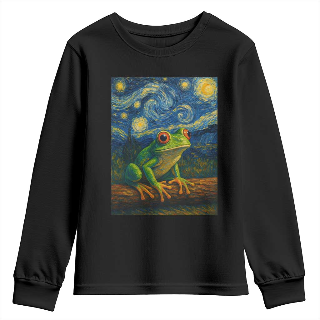 Funny Frog Youth Sweatshirt Van Gogh Style Starry Night TS12 Black Print Your Wear