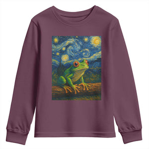 Funny Frog Youth Sweatshirt Van Gogh Style Starry Night TS12 Maroon Print Your Wear
