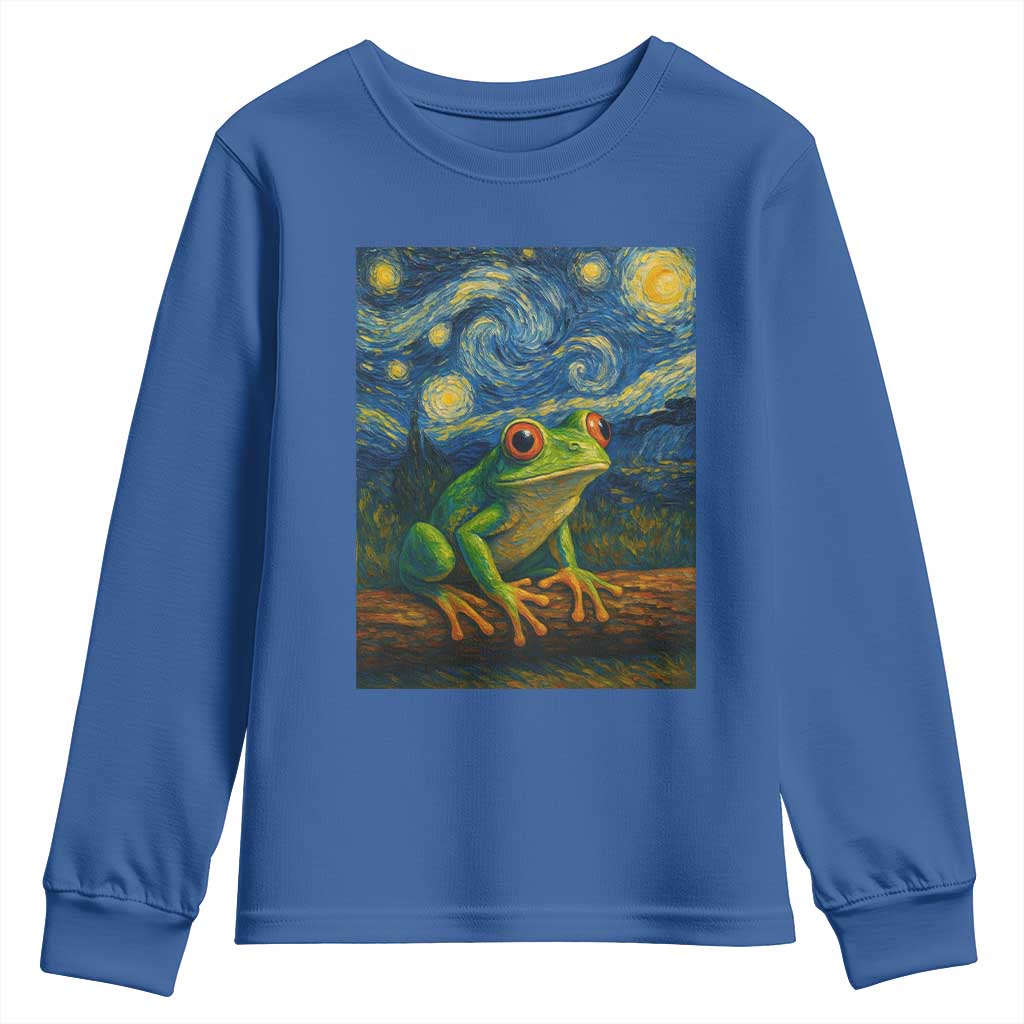 Funny Frog Youth Sweatshirt Van Gogh Style Starry Night TS12 Royal Blue Print Your Wear