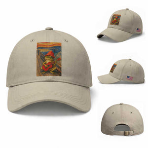 Funny Frog Baseball Cap Playing Guitar Van Gogh Starry Night Art Parody TS12 Baseball Cap Universal Fit Beige Print Your Wear