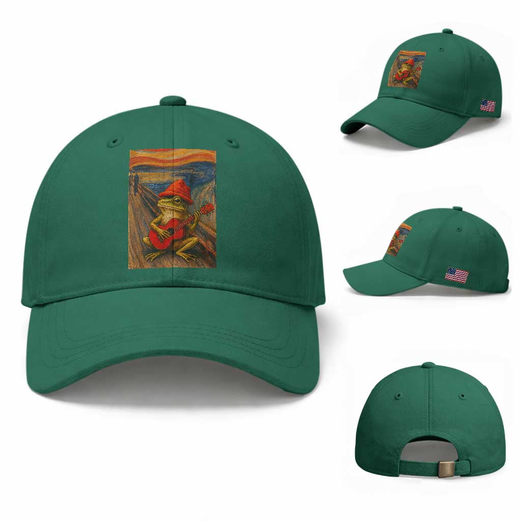 Funny Frog Baseball Cap Playing Guitar Van Gogh Starry Night Art Parody TS12 Baseball Cap Universal Fit Irish Green Print Your Wear