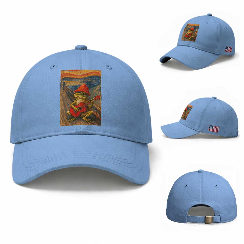 Funny Frog Baseball Cap Playing Guitar Van Gogh Starry Night Art Parody TS12 Baseball Cap Universal Fit Light Blue Print Your Wear