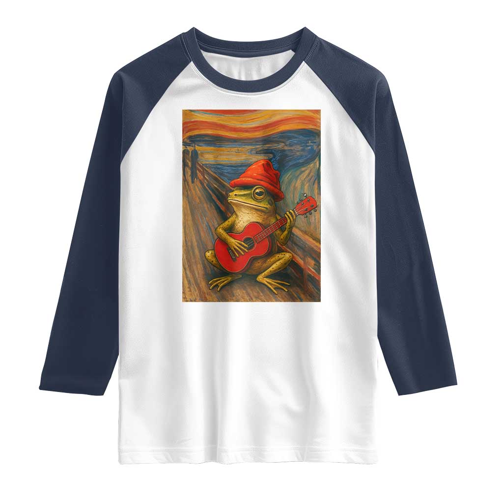 Funny Frog Raglan Shirt Playing Guitar Van Gogh Starry Night Art Parody TS12 White Navy Print Your Wear
