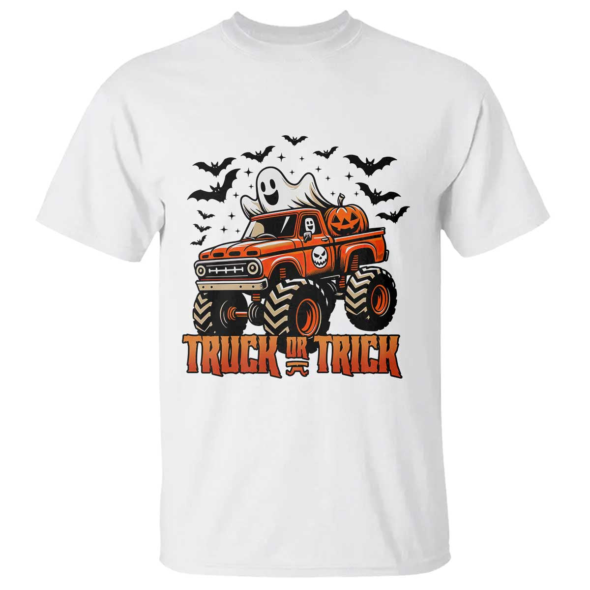Truck Or Treat Ghost Racing T Shirt Funny Halloween Monster Truck Lover TS12 White Print Your Wear