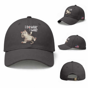 Funny Cat Baseball Cap I Do What I Want TS12 Baseball Cap Universal Fit Dark Gray Print Your Wear