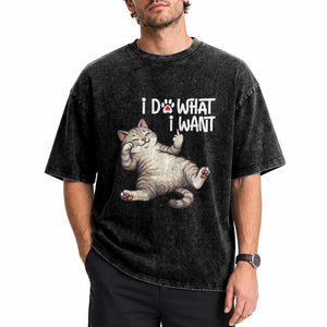 Funny Cat Washed Cotton T-Shirt I Do What I Want