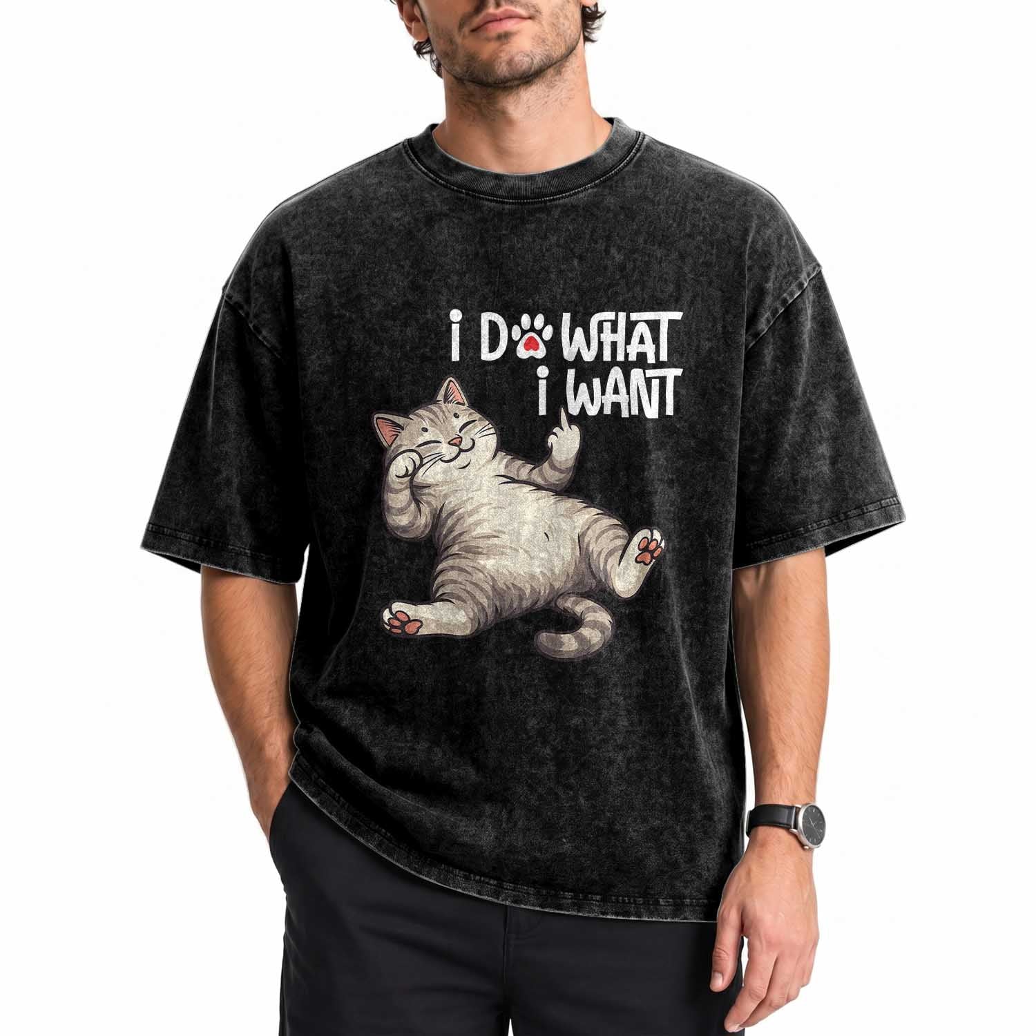 Funny Cat Washed Cotton T-Shirt I Do What I Want