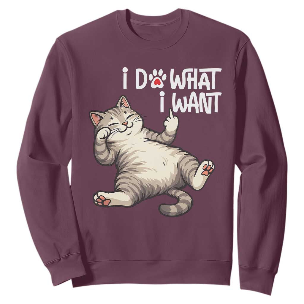 Funny Cat Sweatshirt I Do What I Want TS12 Maroon Print Your Wear